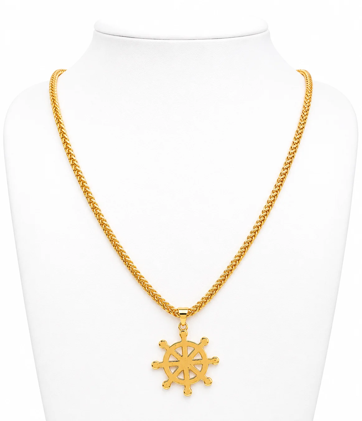 Gold Plated Dharma Chakra Pendant Necklace for Men & Women | 3mm Fox Chain | 18/24 Inch Stylish Spiritual Necklace"