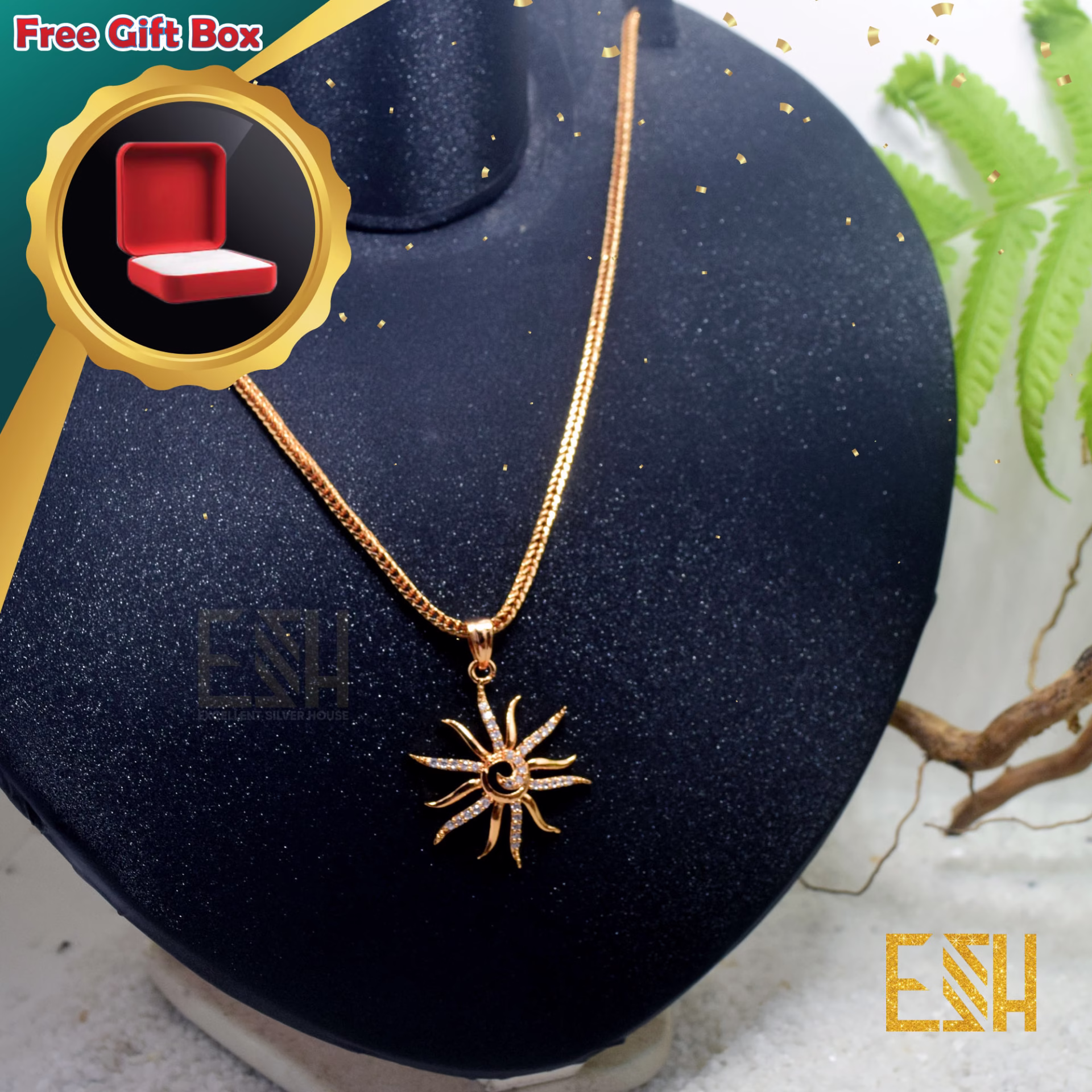 Gold Plated ESH 02MM Fox Chain 18/24 Inch With Octopus Theme Pendant Durable Combo jewellery For Women Love Gift