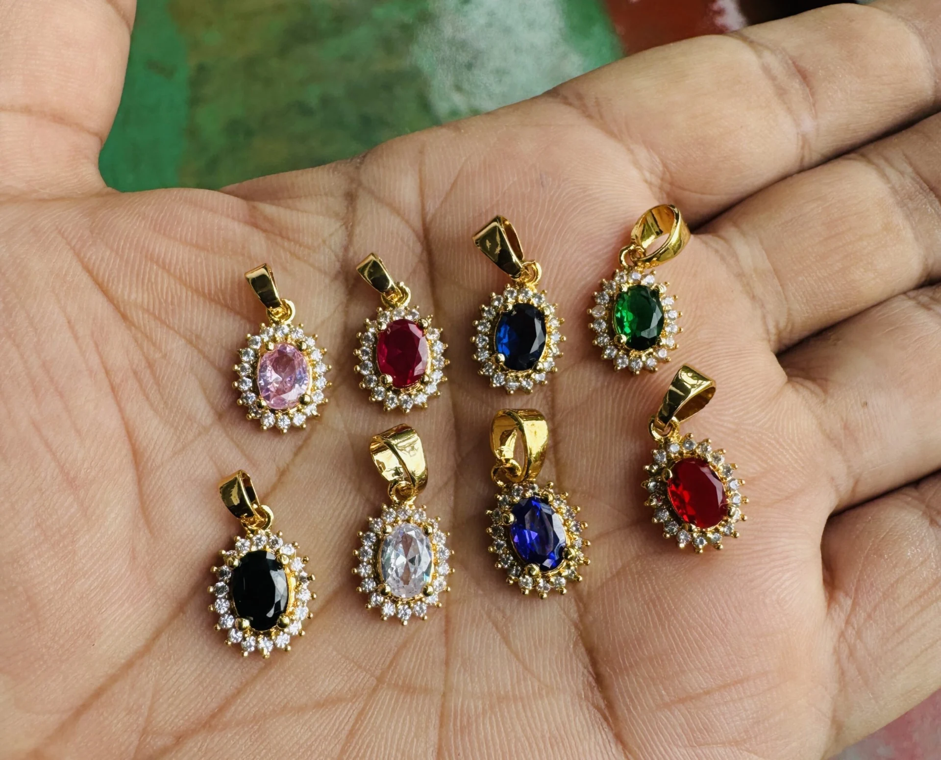ESH beautiful, cute Diana pendent as Red, White, Blue, Green, Pink and Black colours with stones for gift, women's and girls