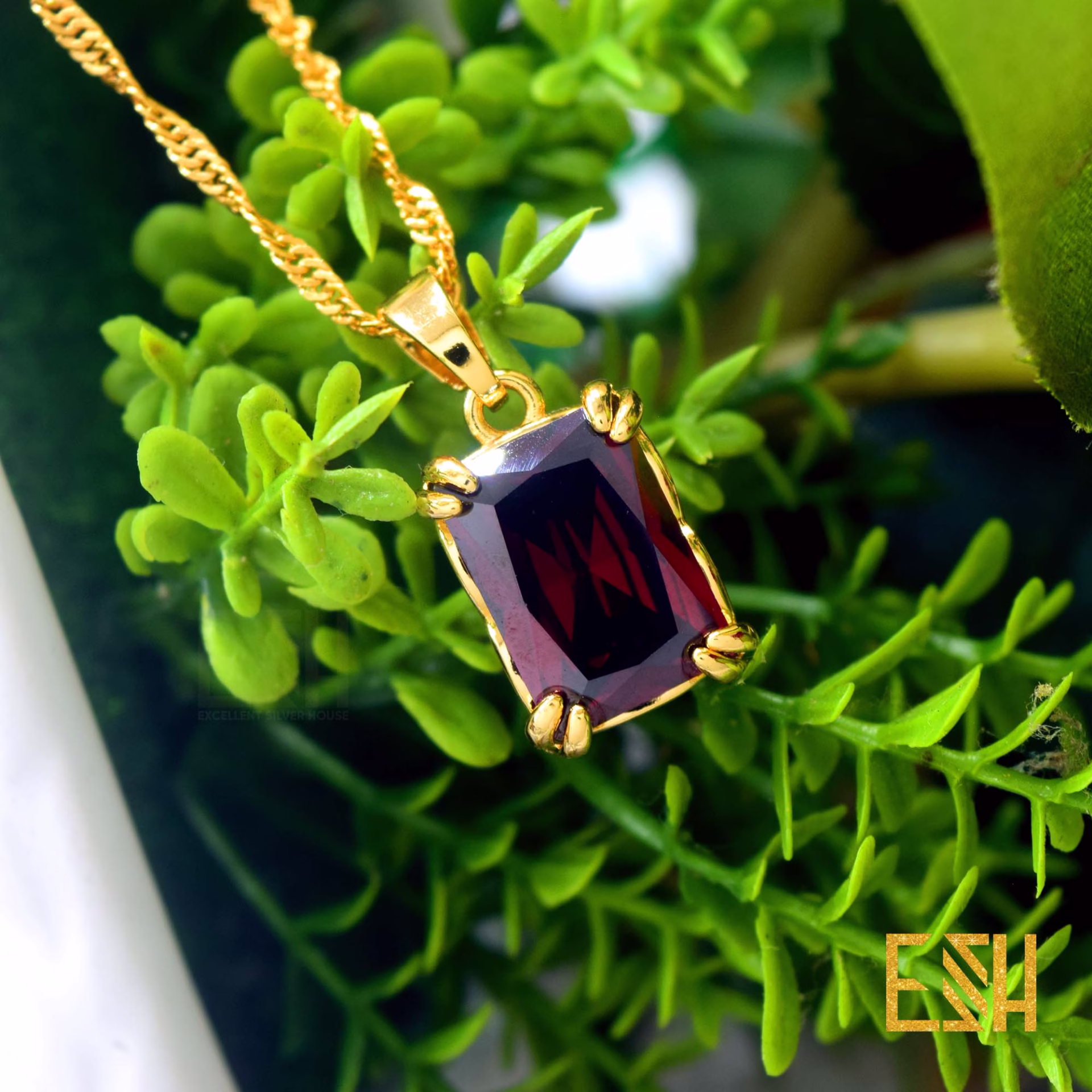22KT gold plated disco kerali chain 18/24 inch with Cubic zirconia rectangle RED stone eye catching rare chain and pendent for gift, girls and women's