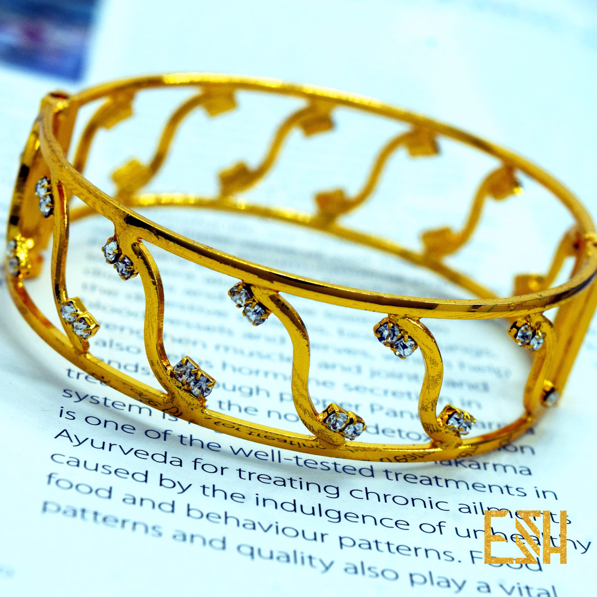 Hight Quality Fashion Gold Plated ESH Lover Stylish Scrow Lock Bangle With White Stone For Women