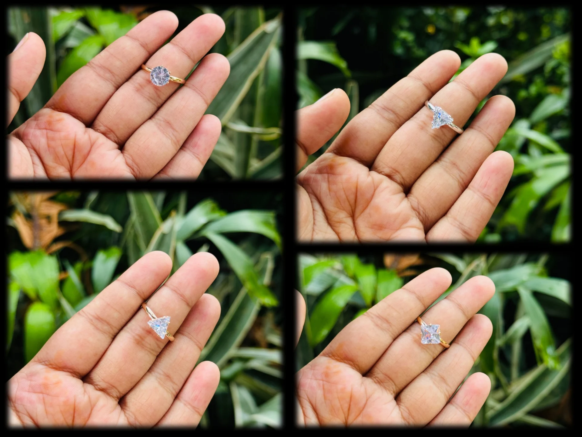 Rose Gold and silver color adjustable ring fashion rings with round, square, tringle type one stone ring for women and girl