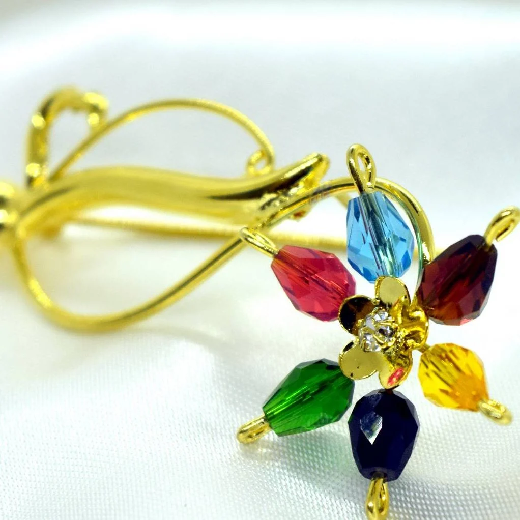 Gold plated Multi colour Stone Brooch