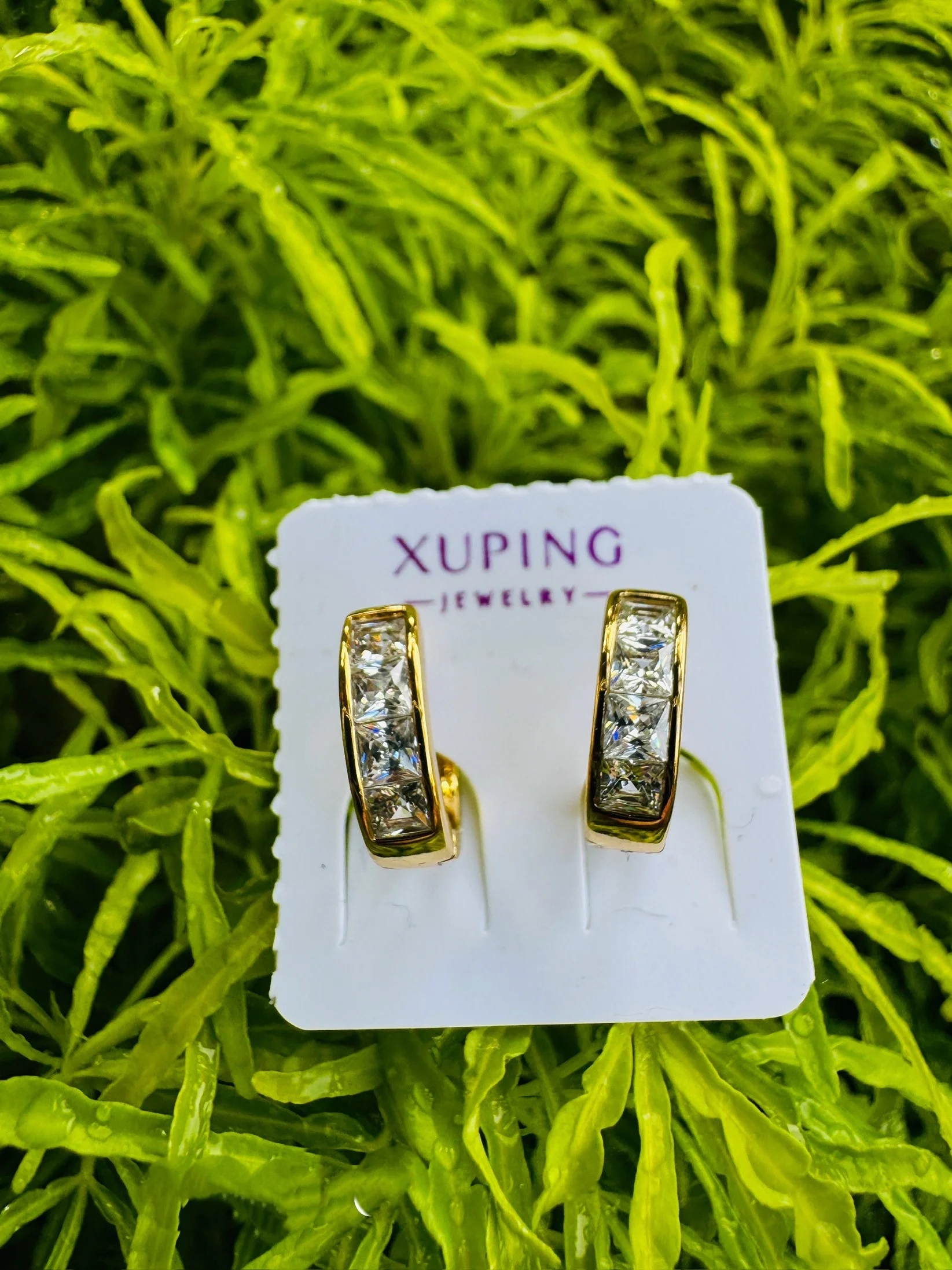 Gold plated small gypsy Earring with Hight quality four white stone For Women and girls