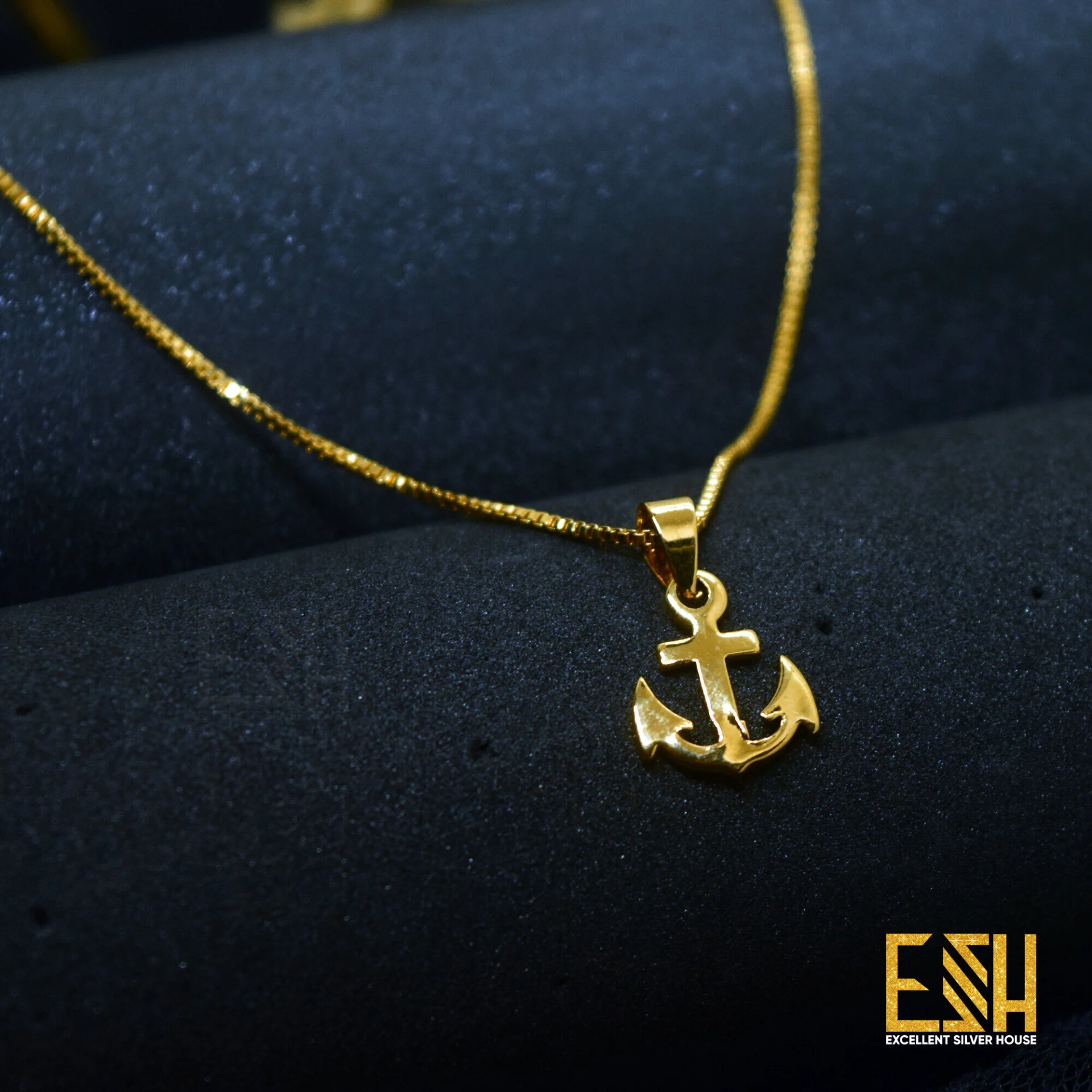 18Inch Short Gold plated 01MM Small BK Box Chain With Small Ancor Pendant