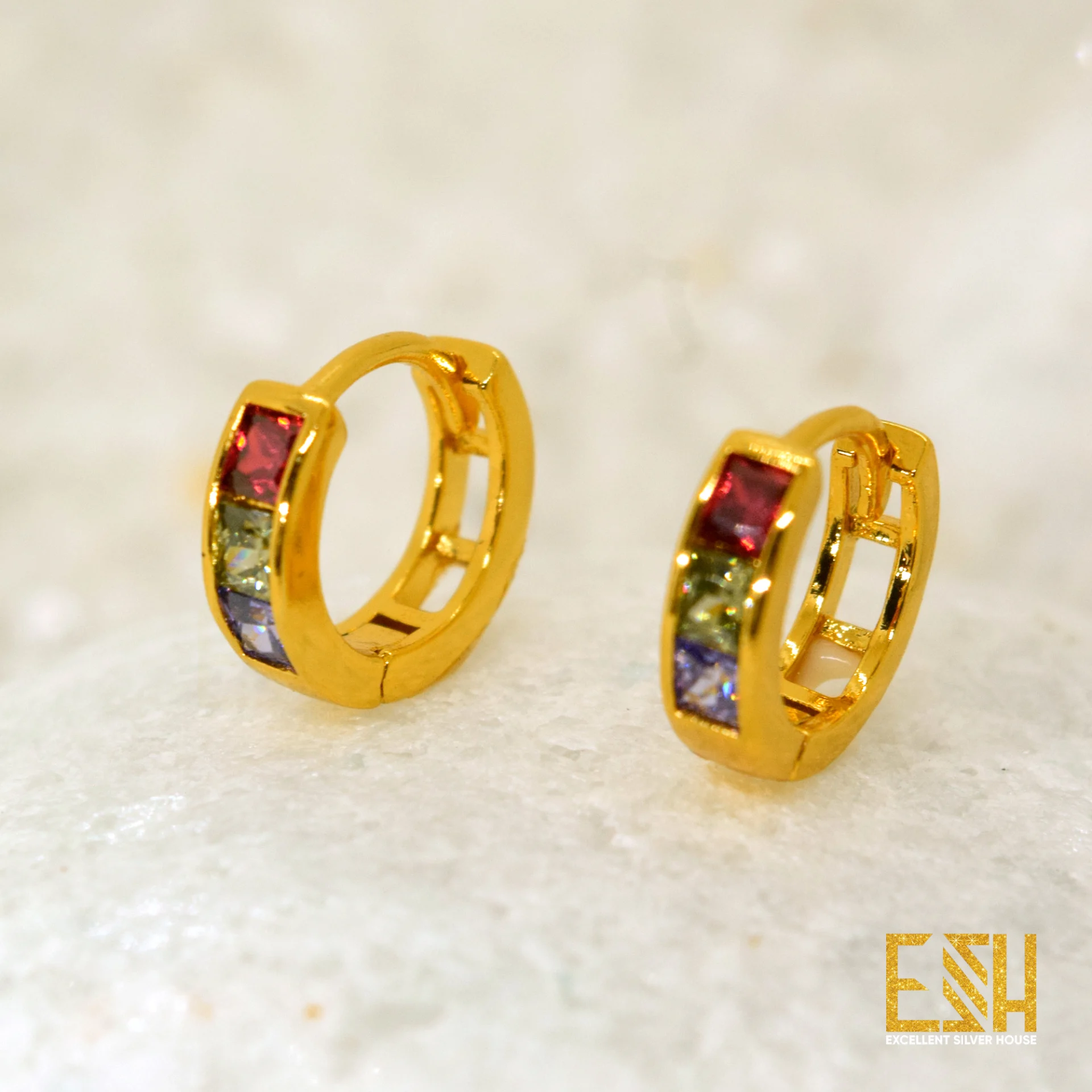 Gold plated GYPSY Earring With dark Multi stone 3 LINE and 5 line