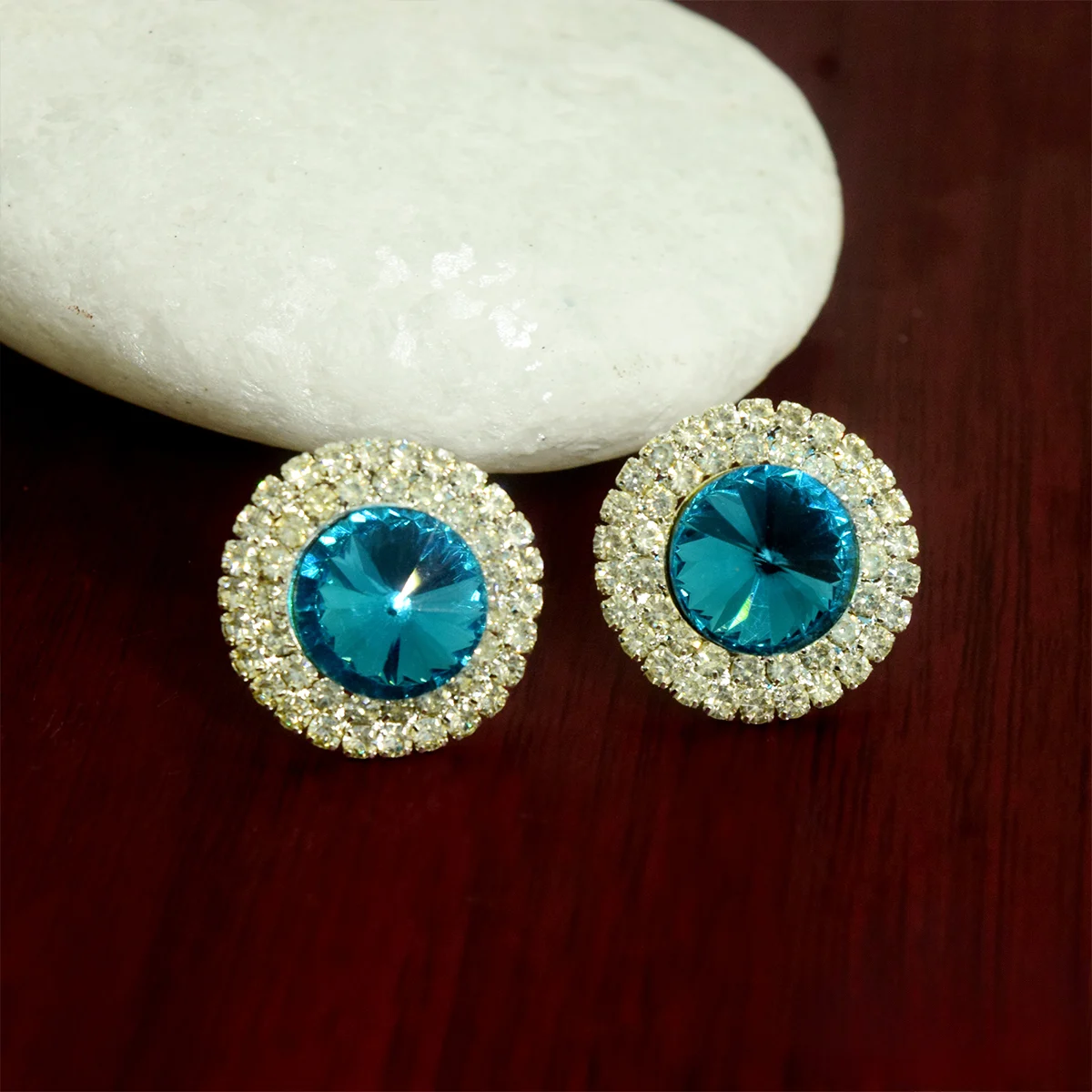 Silver plated Round Shape Earring With Two line Stone ( Any Colour )