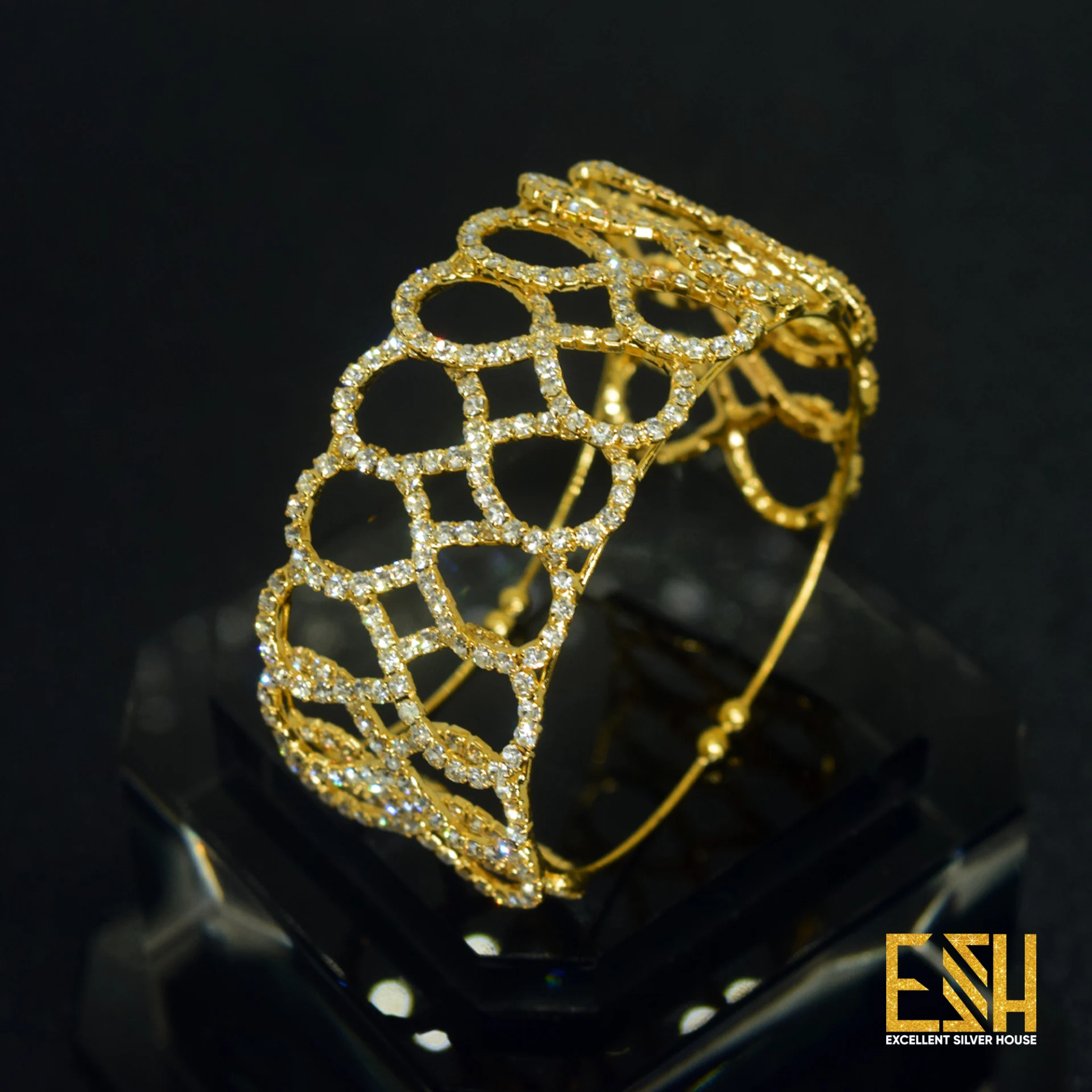 Fancy Gold Free Size Bangle With White Stone For Women