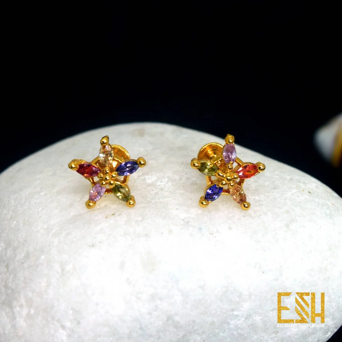 Gold plated STAR Earring With Multi stone For Women Ideal Valentine, Birthday, Anniversary Gift For Someone You ? Love ?