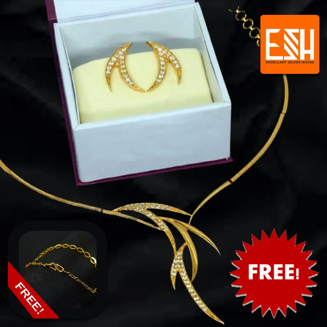 BUY ONE GET ONE FREE - Buy Gold-plated Stylish Quality Necklace With Earring get beautiful link bracelet and gift box for Woman and girl