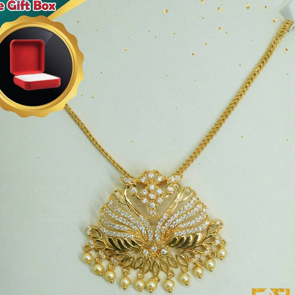 Gold Plated 18/24 Inch's New Stylish Look Medium Singapore square Fox Chain 2.5MM with King Size Hansa Puttuwa Pendant for Gift, Girls and Women's