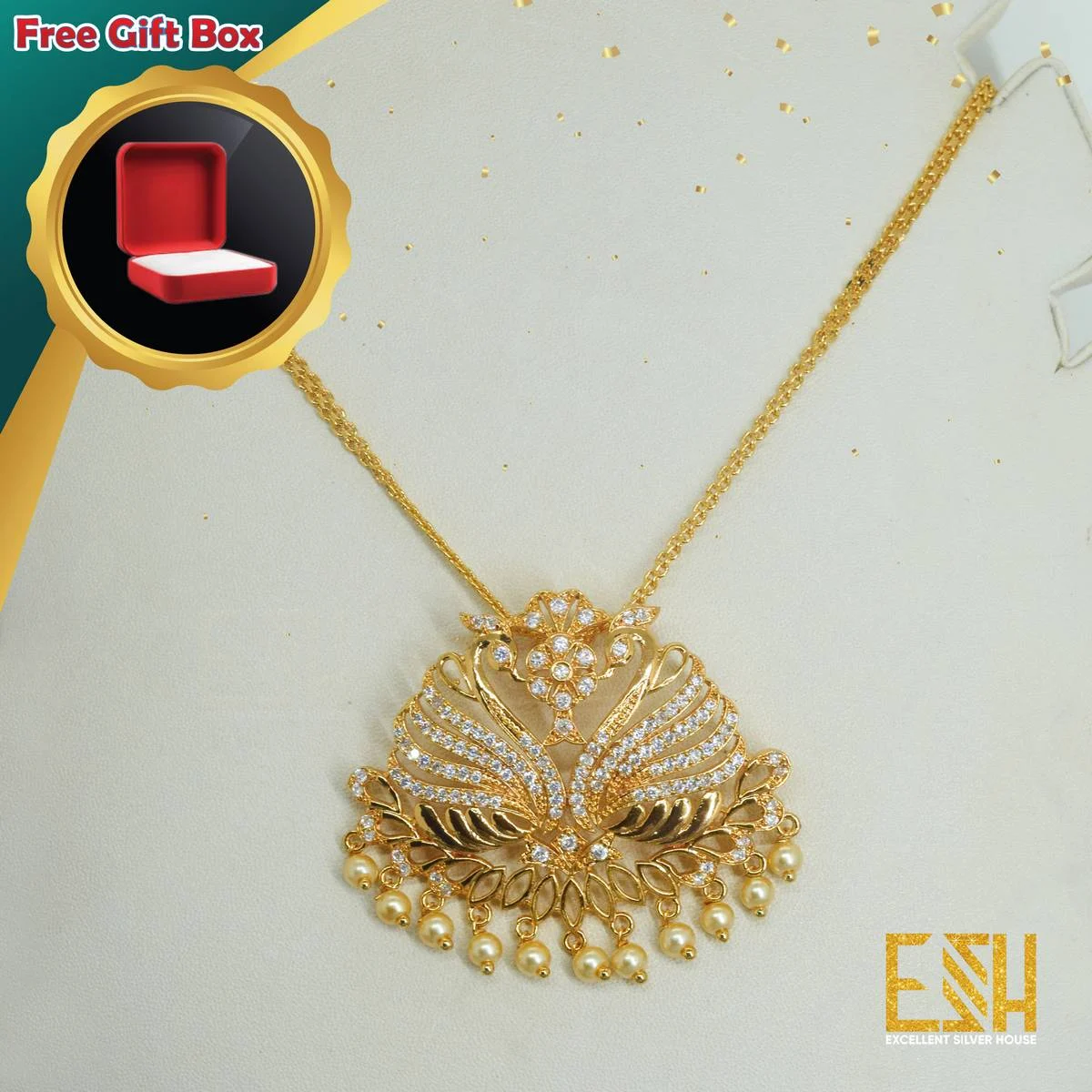 Gold Plated 18/24 Inch new Stylish Medium Size Bismark Chain with King Size Hansa Puttuwa Pendant for Women and girl with Free Gift Box