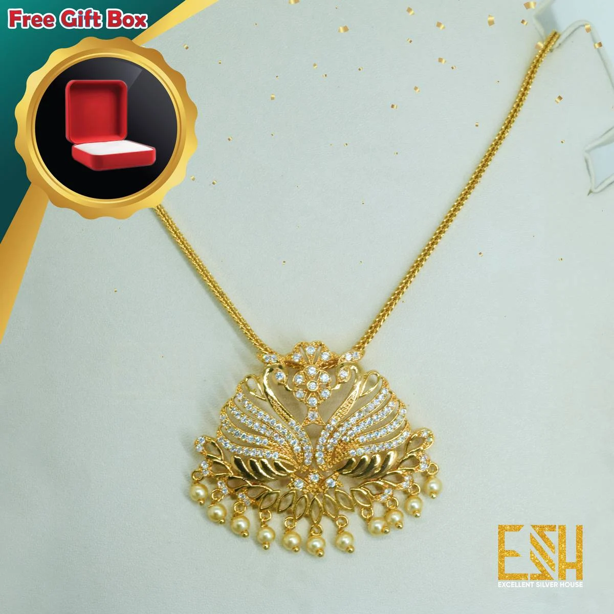 Gold Plated 18/24 Inch's Short Stylish Look Fox Chain 3MM with King Size Hansa Puttuwa Pendant for Gift, Ladies, Women's and Girls