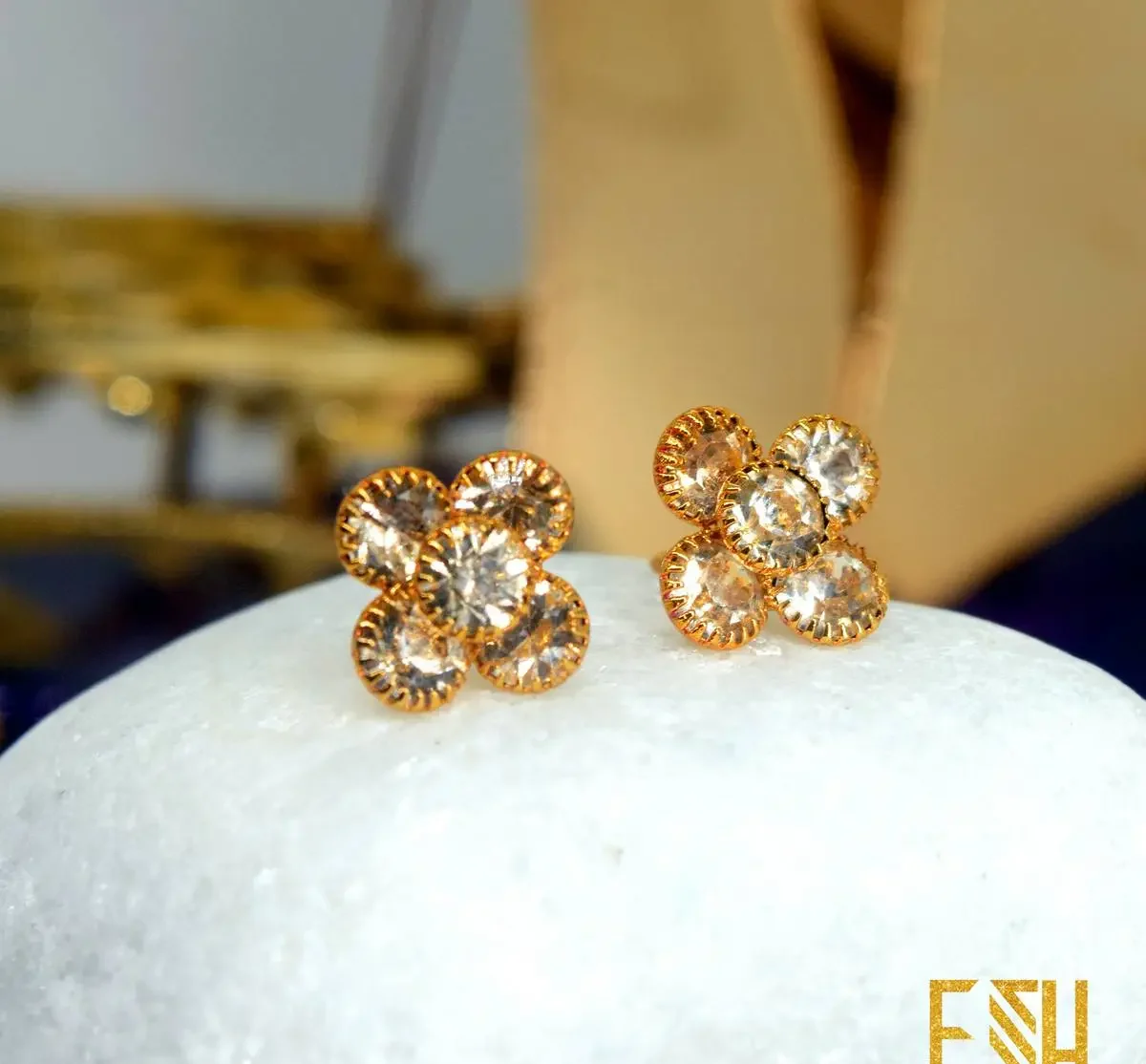 Gold plated Stylish Earring with White Fixed Stone Gift for Women - Ideal Valentine, Birthday, Anniversary Gift for Someone You Love