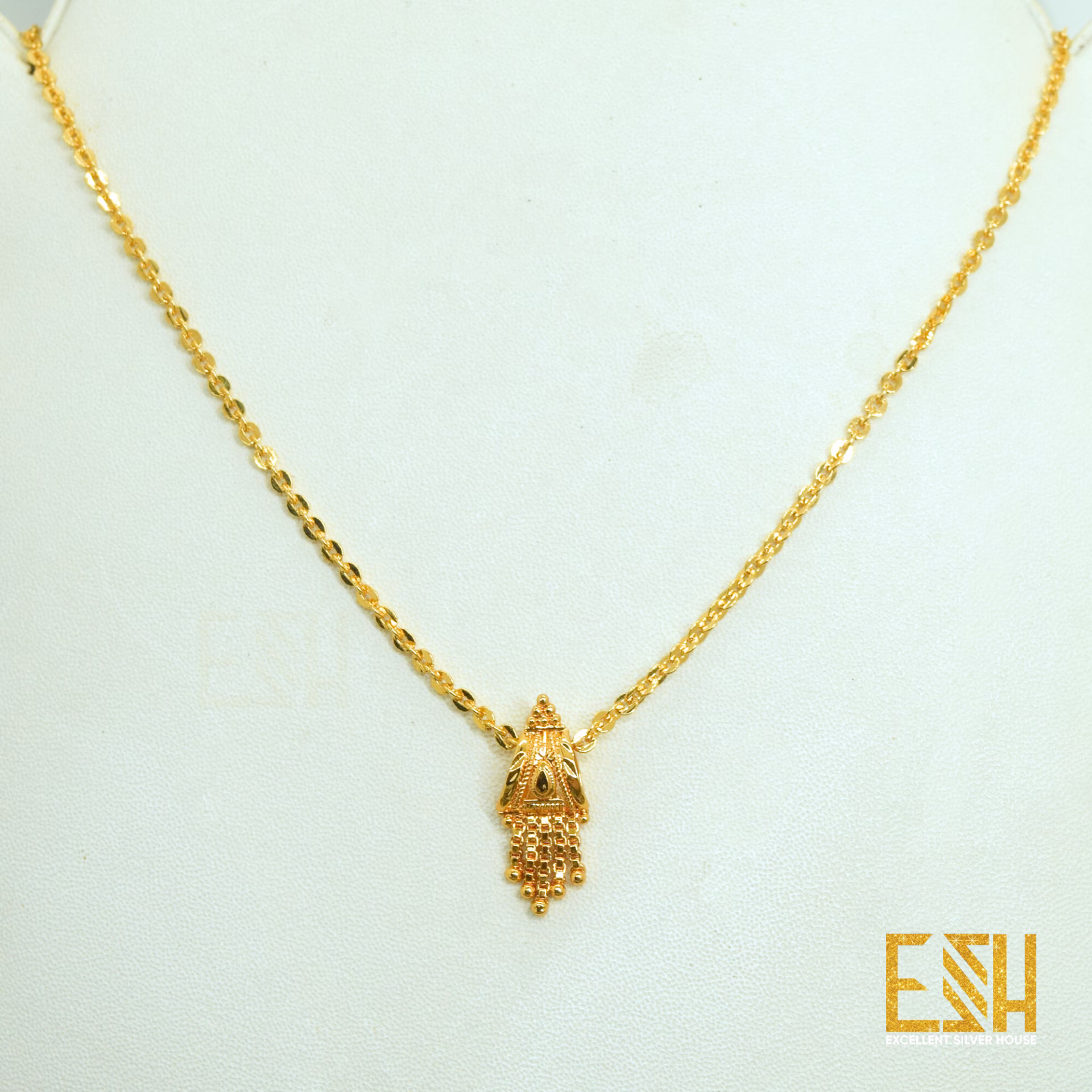 ESH Gold Plated Guaranteed 1.5MM New Trend Stylish Round Diamond Chain 18/24 Inch Beautiful Design With Praveena Theme Fixed Stone Pendant FREE GIFT BOX