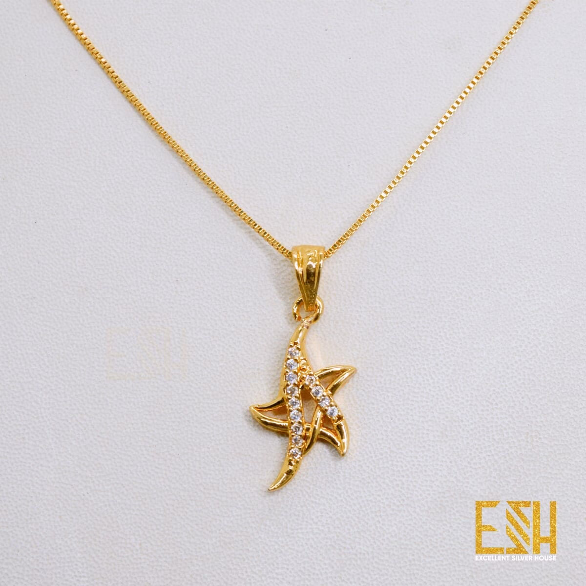 Gold Plated Guaranteed 01MM New Trend Stylish Box Chain 18/24 Inch Short Beautiful Design With New Star Theme Fixed Stone Pendant
