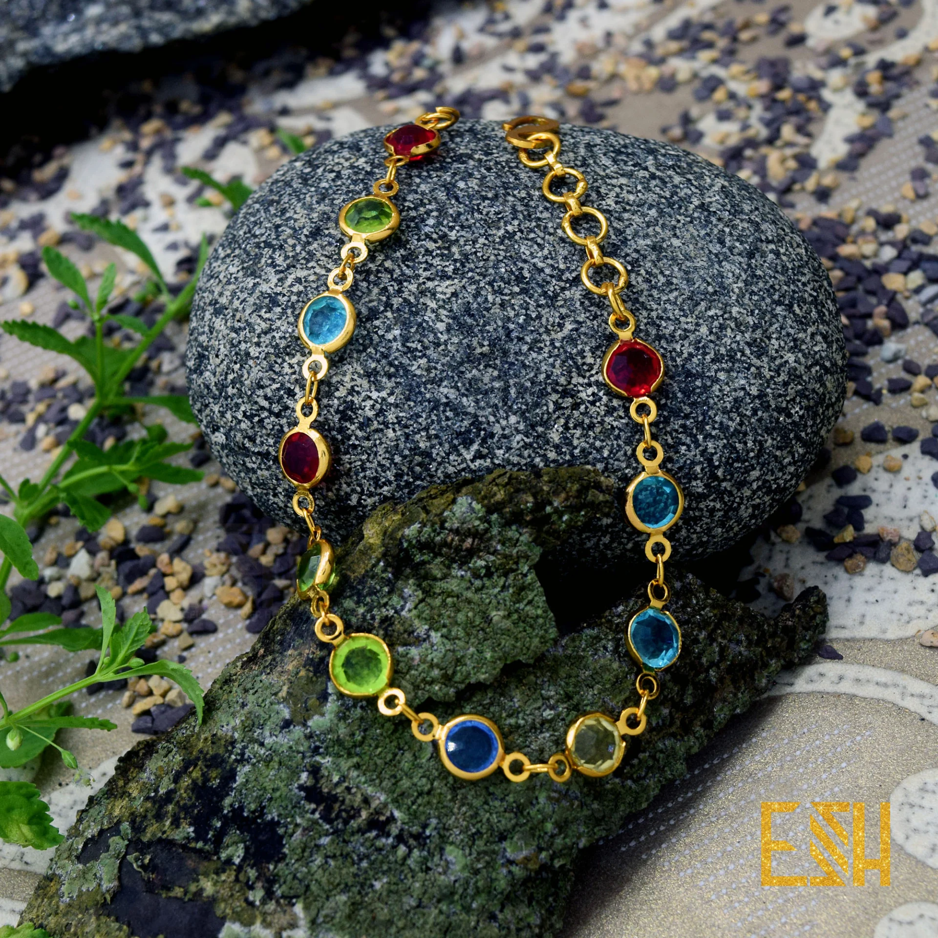 Gold plated Round Multi colour Stone Bracelet For Women