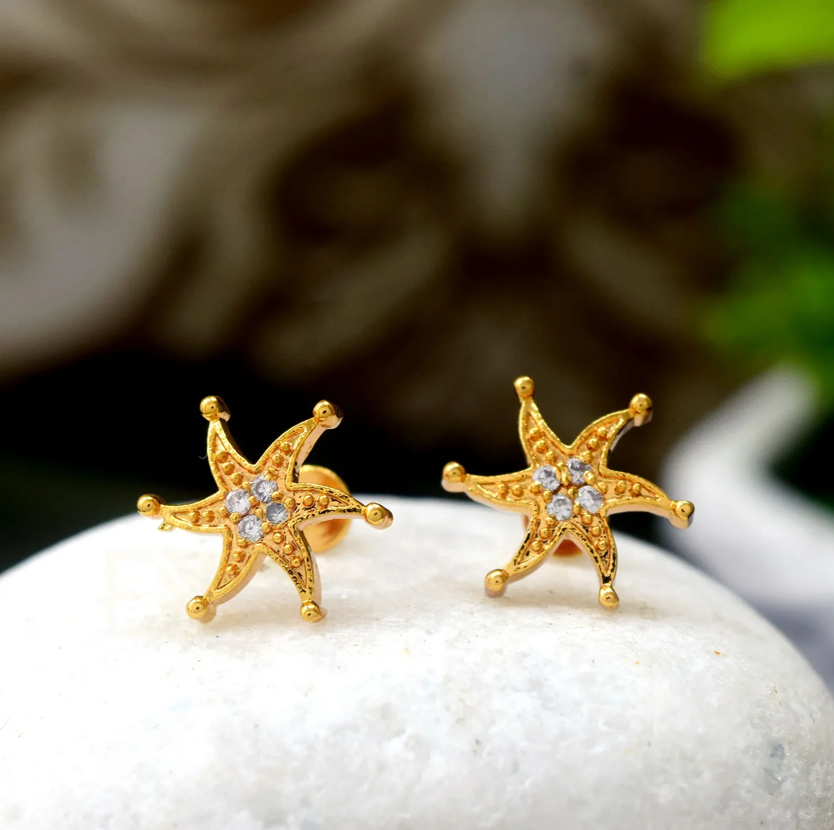 Gold Plated Stylish Star Theme Small Stud Earrings Gift For Women - Ideal Valentine, Birthday, Anniversary Gift For Someone You Love .