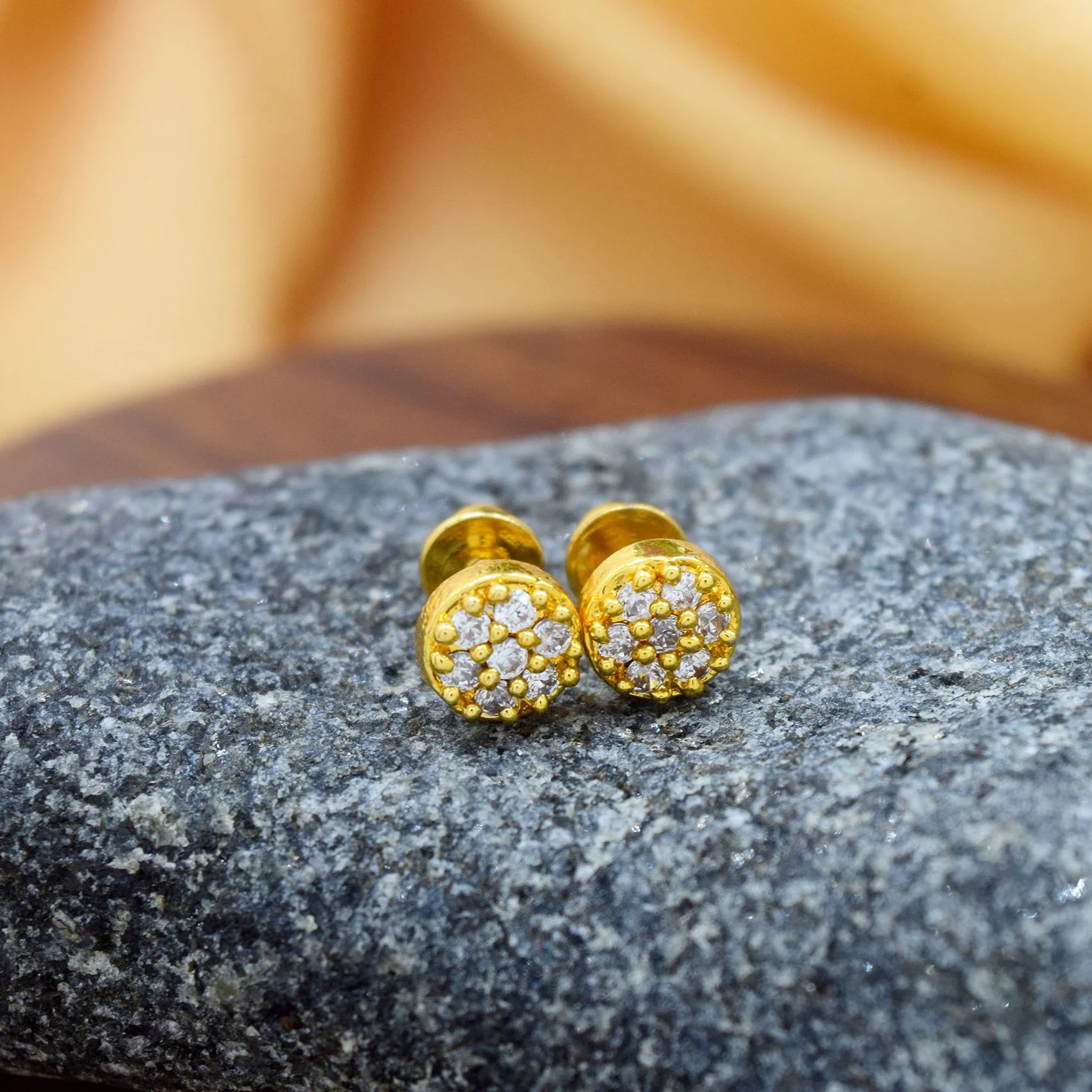 Gold Plated Stylish Charm Very Small Round Earrings With Full Stone For Women gift items for girls