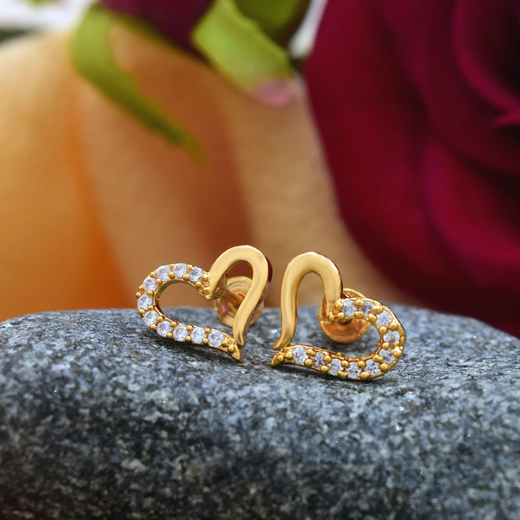 Gold Plated Stylish Quality Heart Theme Earrings With Stone For Women Love Gift gift items for girls