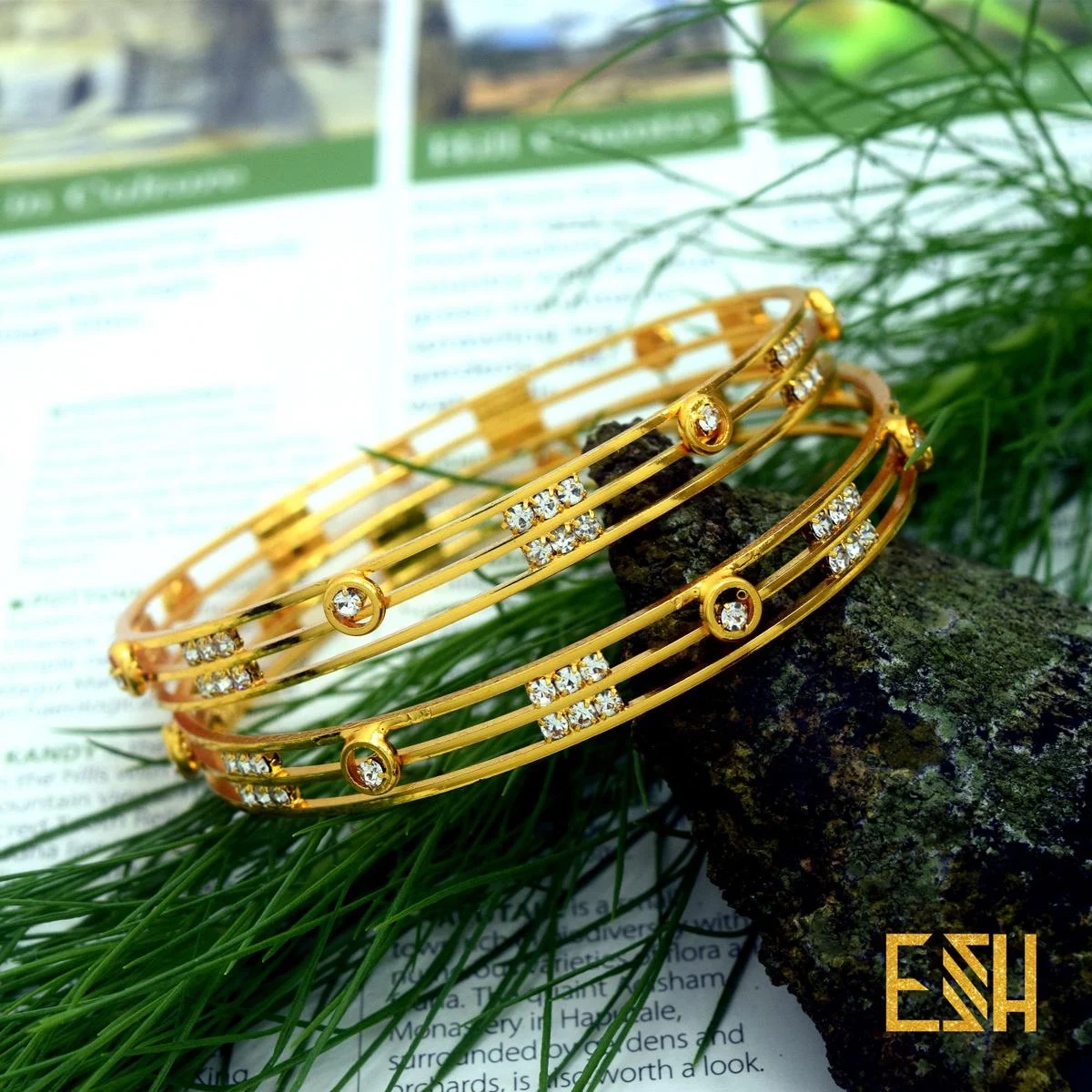 Gold plated Two line Charm Bangle Stylish Rich Look Guaranteed Without Stone For Women