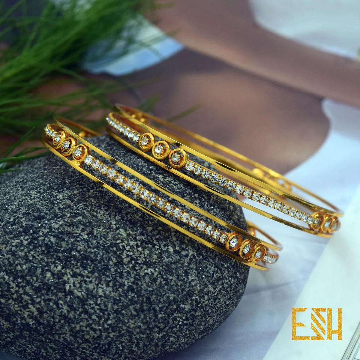 Gold plated Two line Charm Bangle Stylish Rich Look Guaranteed Without Stone For Women