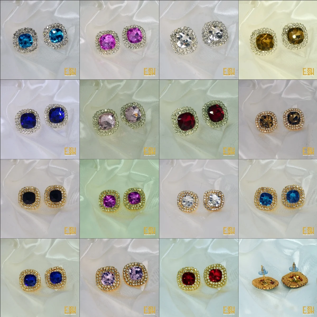 Gold plated Box Two Line Earring With Stone ( Any Colour )