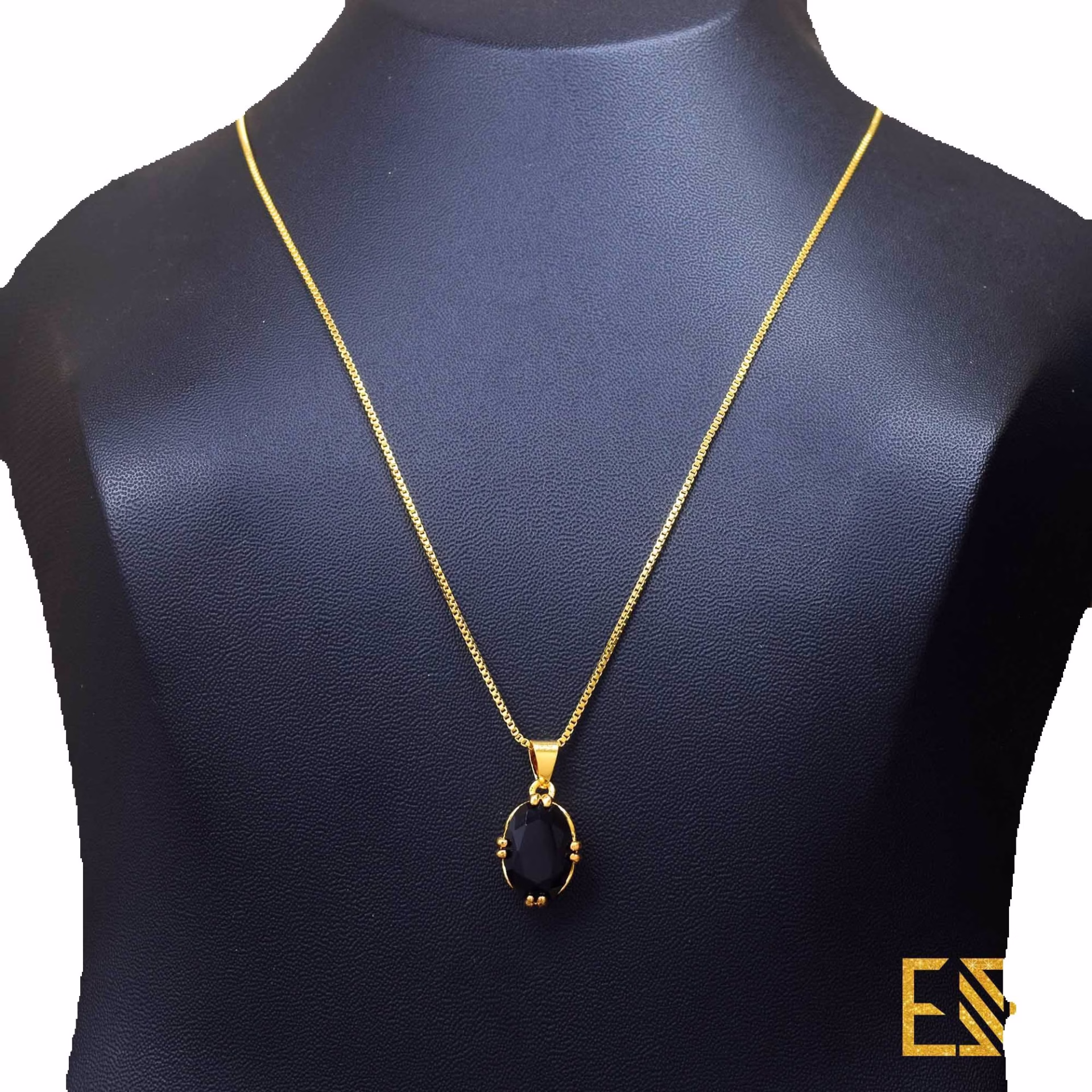18/24 inch gold plated 01MM BOX chain with Cubic zirconia Oval black stone eye catching rare chain pendent