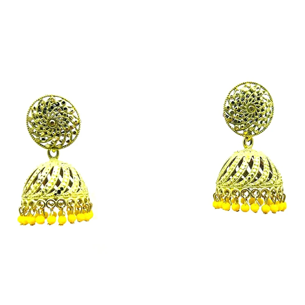 Dull Gold Yellow Colour Jummikki Earrings With White Pearl For Women Wedding Drop Earing Fashion Female Engagement Jewelry Valentine'S Day Gift