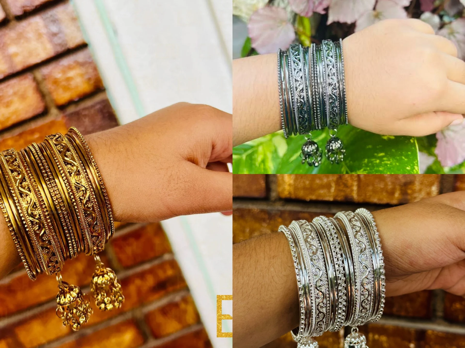ESH Hight Quality Dull gold, white, black silver color Lover Stylish hanging bangle with stones Eye-catching Design For Women & girls Jewelry gift items for girls,wedding indian type