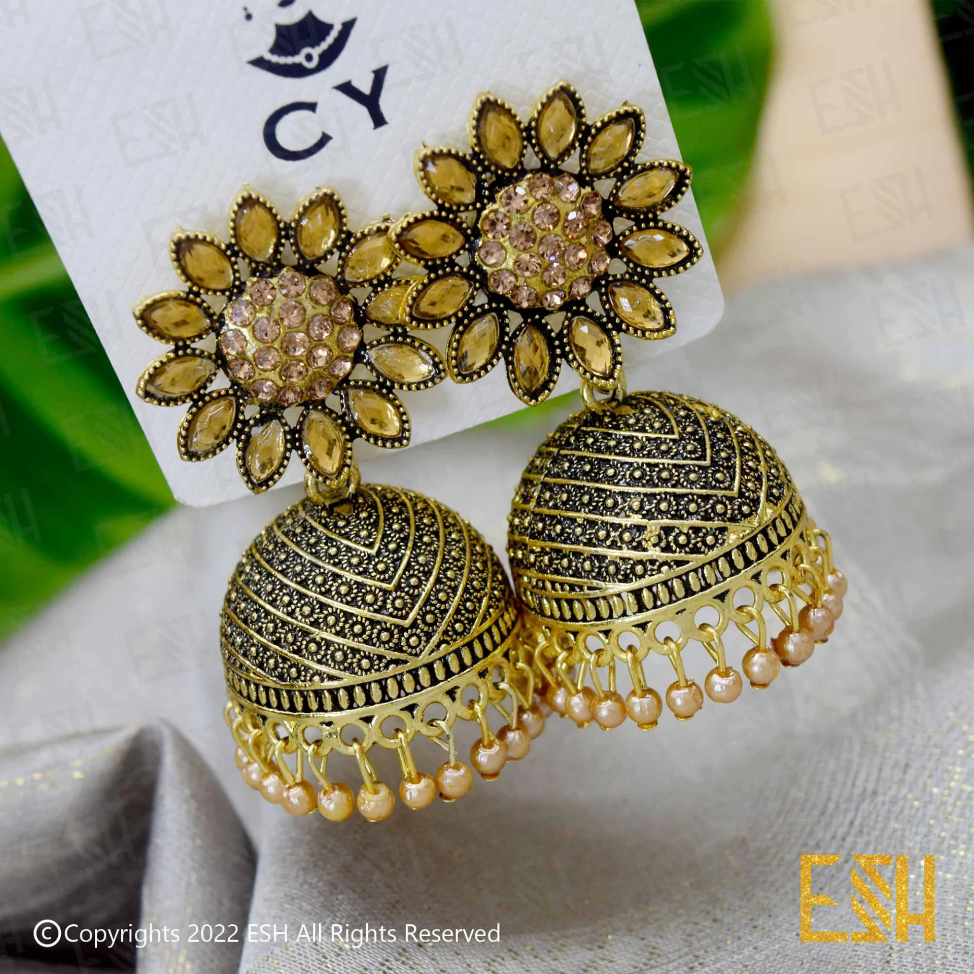 dull gold Jimmikki Earrings With gold Pearl For Women Party Wedding Earing Fashion Female Engagement Jewelry Valentine's Day Gift