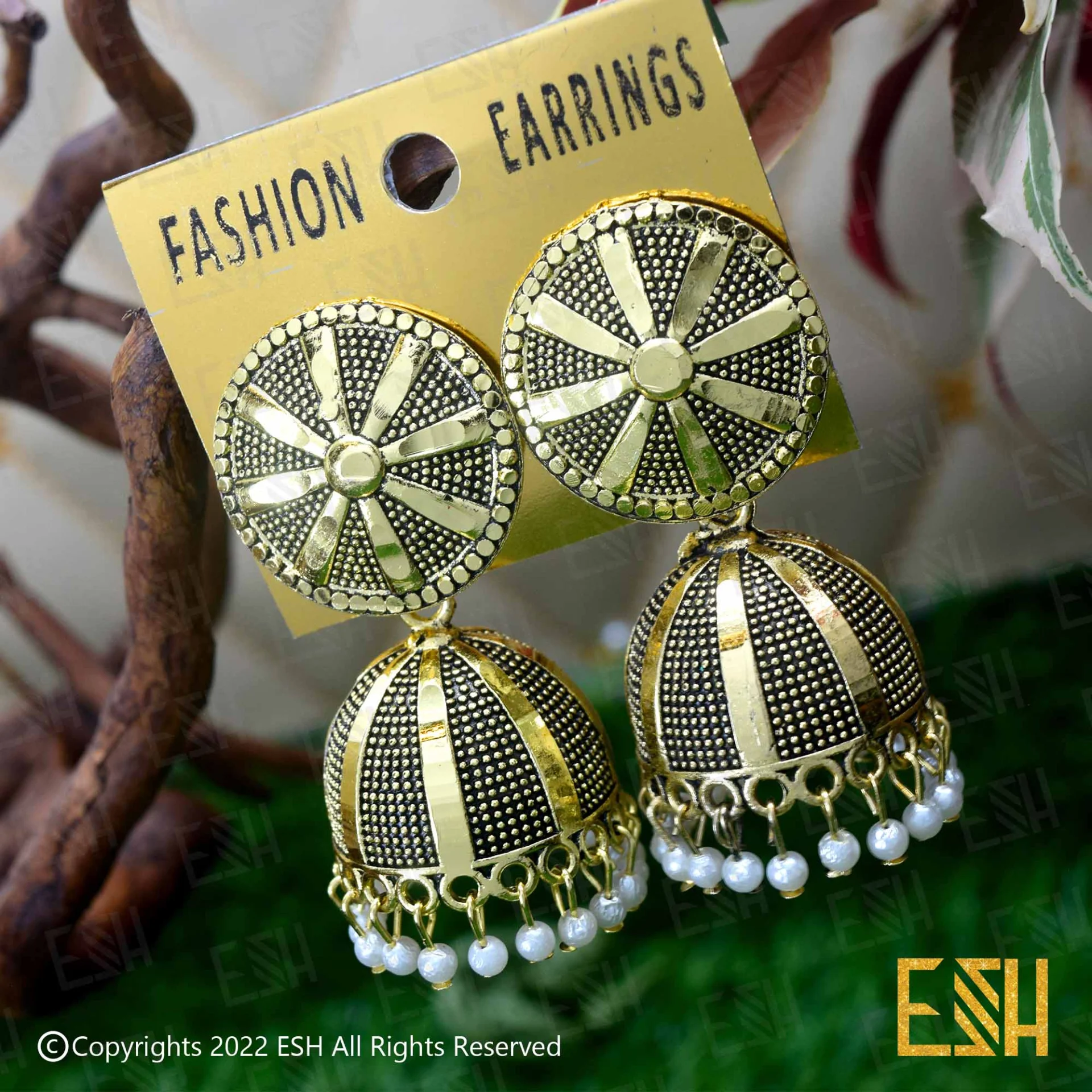 Dull Gold Jummikki Earrings With White Pearl For Women Party Wedding