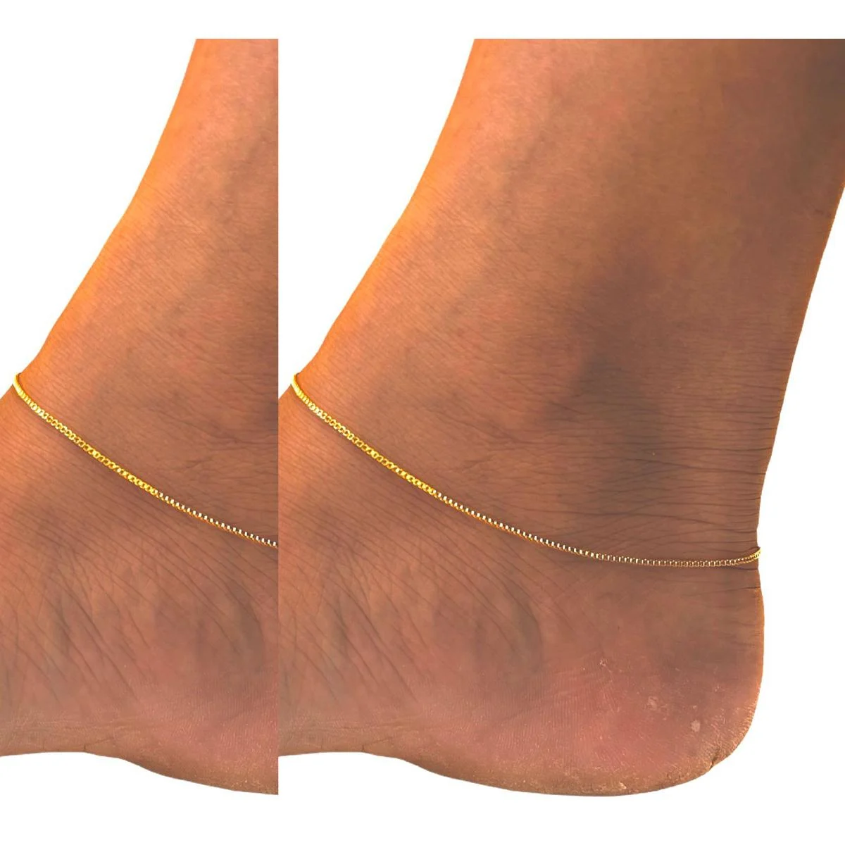 Gold Plated latest Box Type Anklet Foot Jewelry 10 /10.5 inch Box Chain Kolusu for Women pada salan 1MM width gift items for girls
