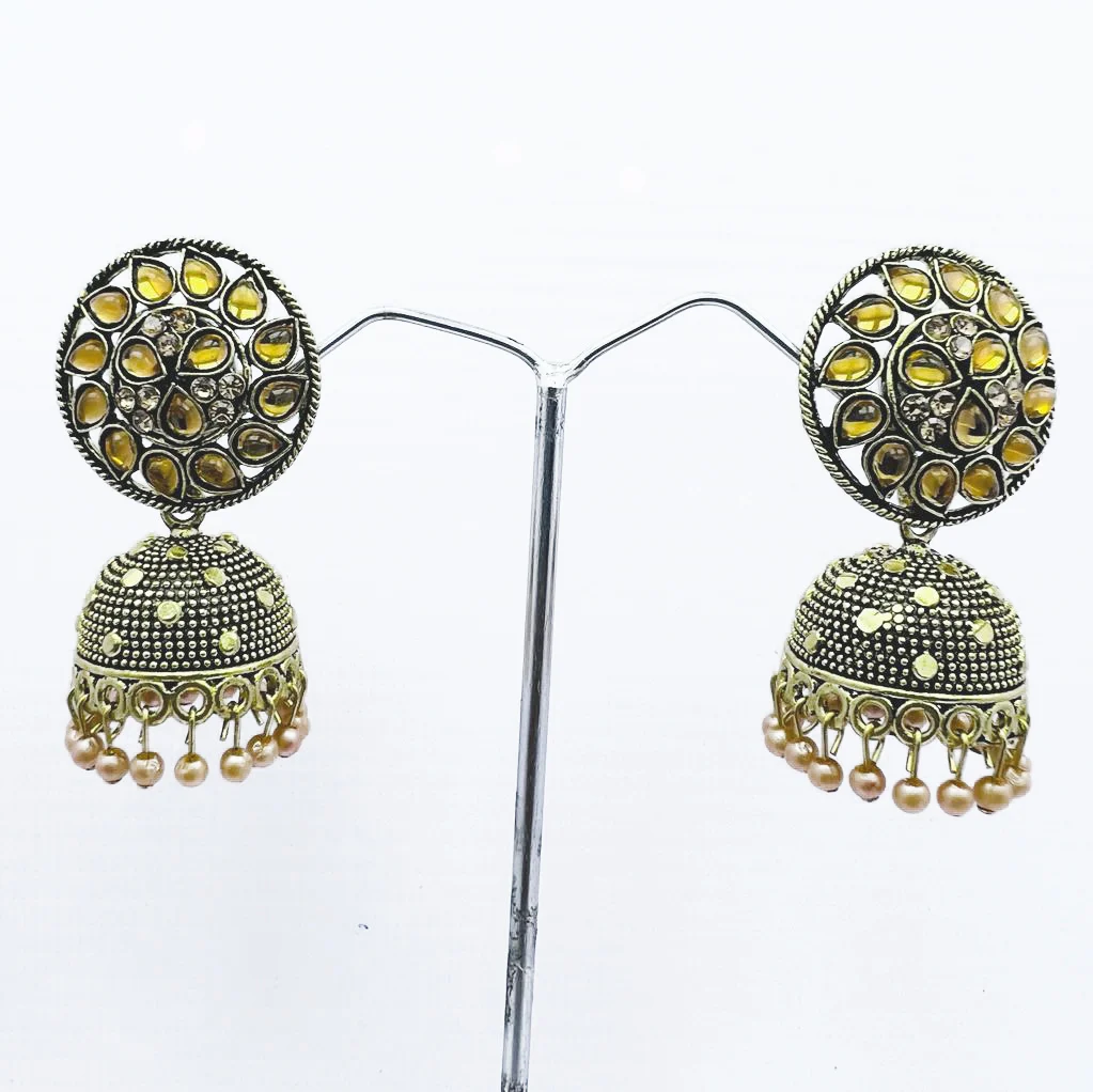 Gold Color Indian Traditional Jumka Jumki Earring With Gold Stone And Gold Color Drop Pearl For Women And All Girl.