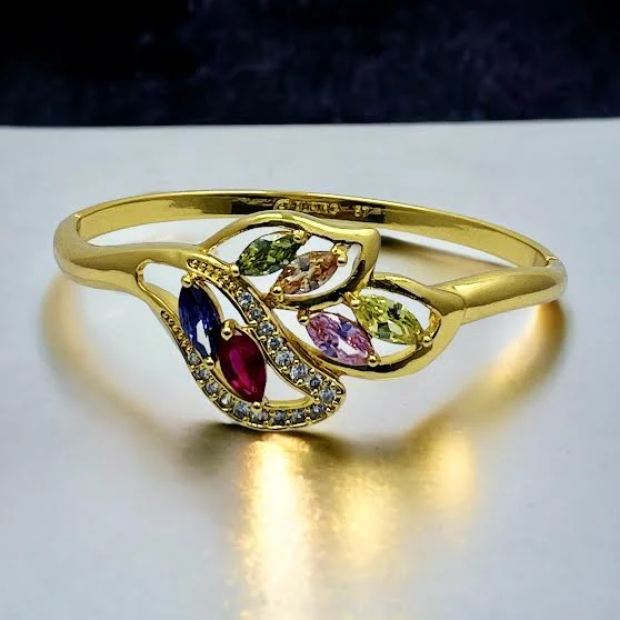 Gold plated Rich look Bangle With Multi Color Stone for Women And GIRL