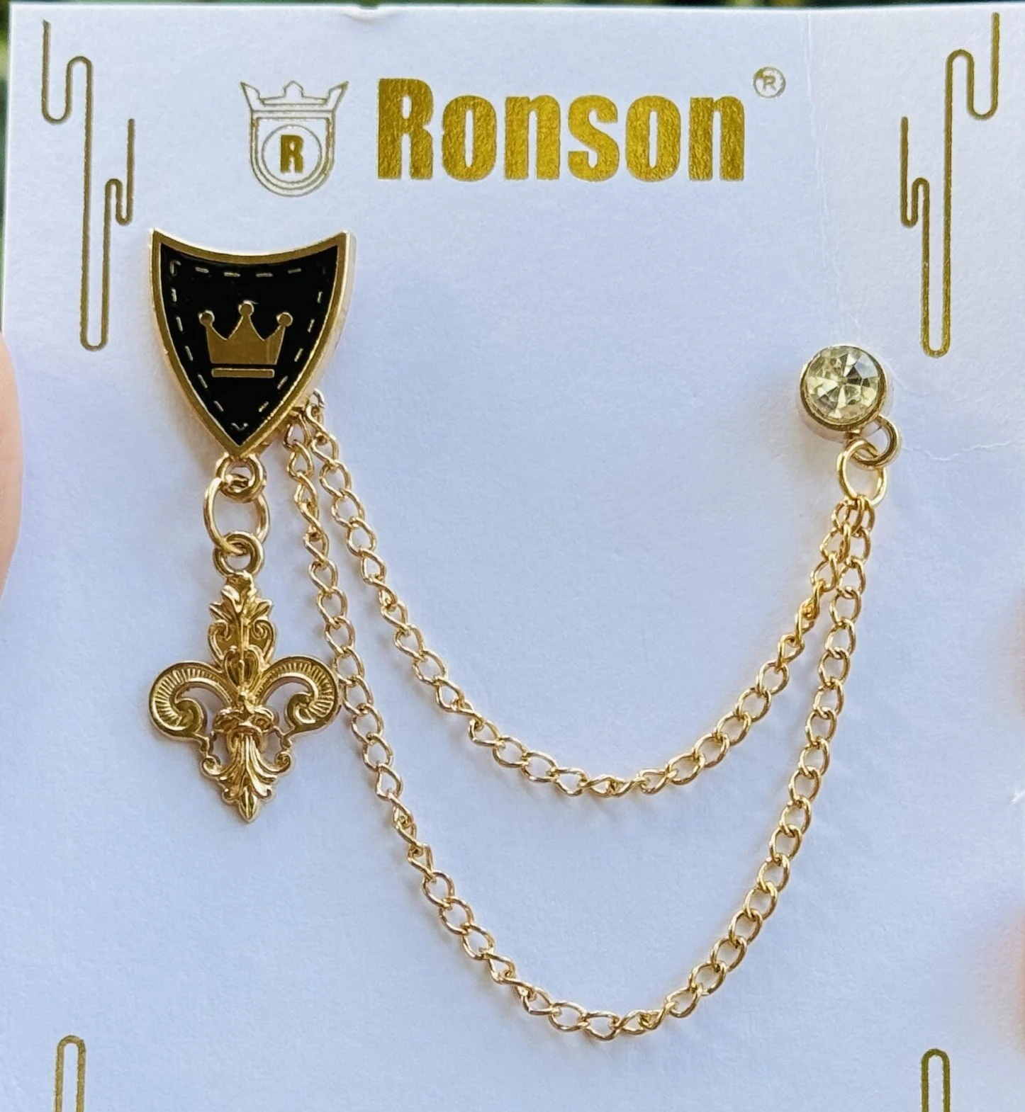 New arrival Men's Brooch Suit Pin Crown Symbol Badge with Chains Buckle Chain Collar Lapel for Men Shirt and blazer