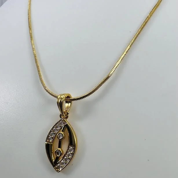 ESH Gold Plated 1mm New Trend Stylish Box TV Chain 18/24 Inch's Beautiful Design with Eye Design Fixed Stone Pendant for gift, girls and women's