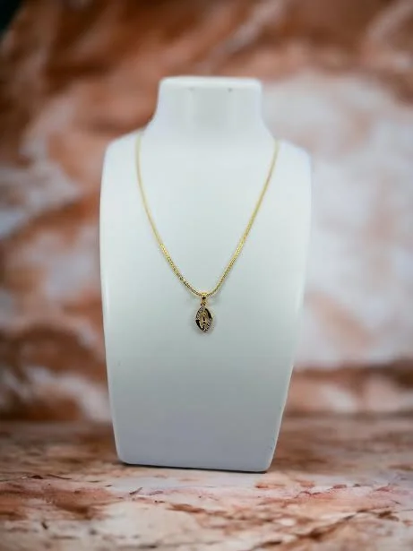 ESH Gold Plated Guaranteed 2MM New Trend Stylish Flat round diamond Chain 18 Inch Beautiful Design with Eye theme Design Fixed Stone Pendant