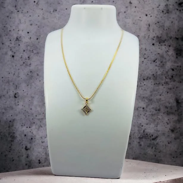 ESH Gold Plated Guaranteed 2MM New Trend Stylish Flat round diamond Chain 18 Inch Beautiful Design with Box Design Fixed Stone Pendant