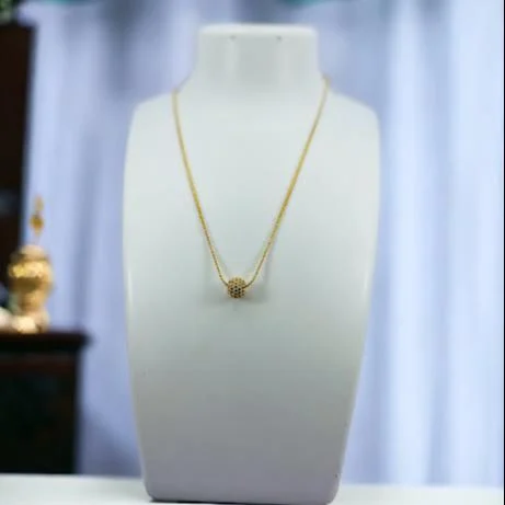 ESH Gold Plated 2MM New Trend Stylish Flat round diamond 18/24 Inch's chain with beautiful design Fixed Stone BALL Pendant for gift, girls and women's