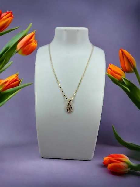ESH Gold Plated Guaranteed 1MM New Trendy Stylish V cut Chain 18/24 Inch Beautiful Design with Eye Design Fixed Stone Pendant