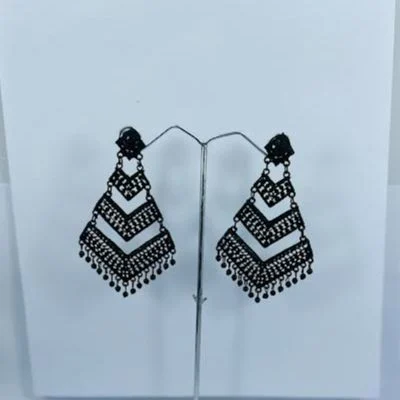 Full black Fashion Durable Three Step Long Tassel Earrings With black Pearl For Women & Girl