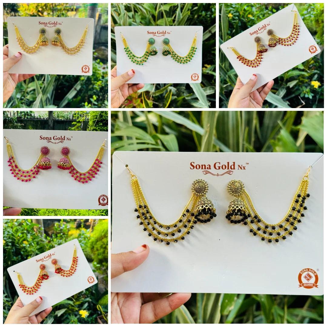 Gold mix black, red, green, white color Indian Bahubali small Jhumka Jhumki drop fashion earring pearl for girl and women gift items for girls