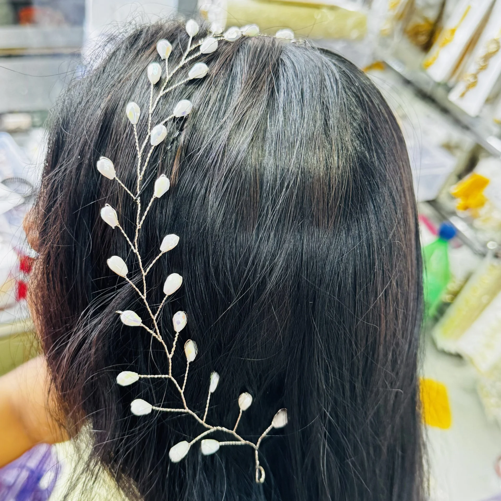 ESH Gold Silver Bride Wedding White Rhinestone and pearl Hair Vine, flower theme Hair Piece Headband Hair Accessories for Women and Girls