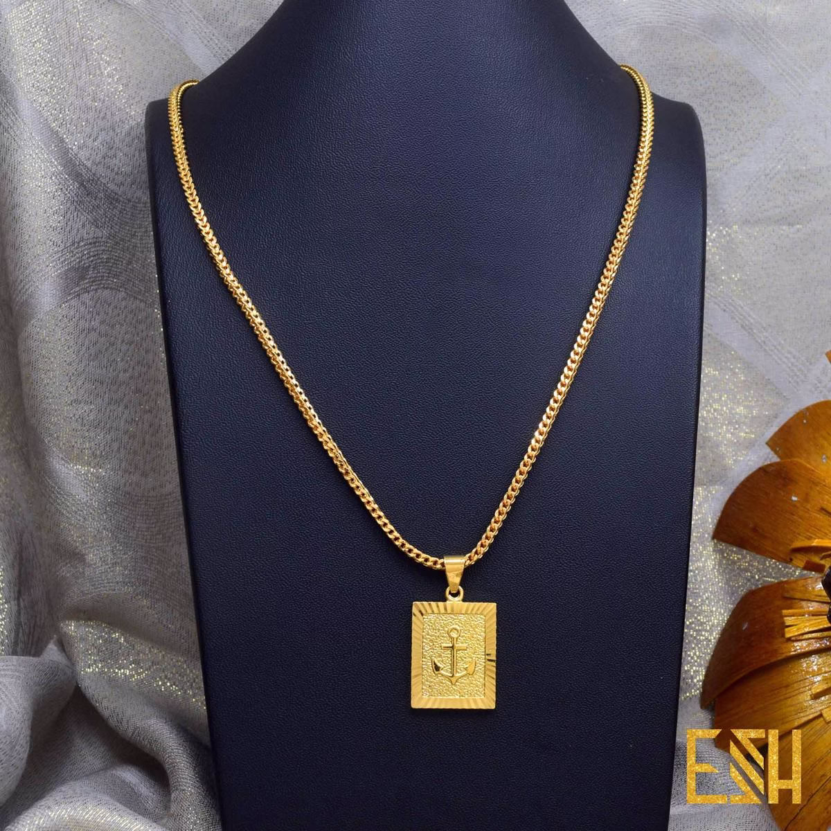 Gold Plated 18/24 Inch's 3mm Singapore square fox chain with Box Anchor pendent for Gift, Girls, Women's and Men's