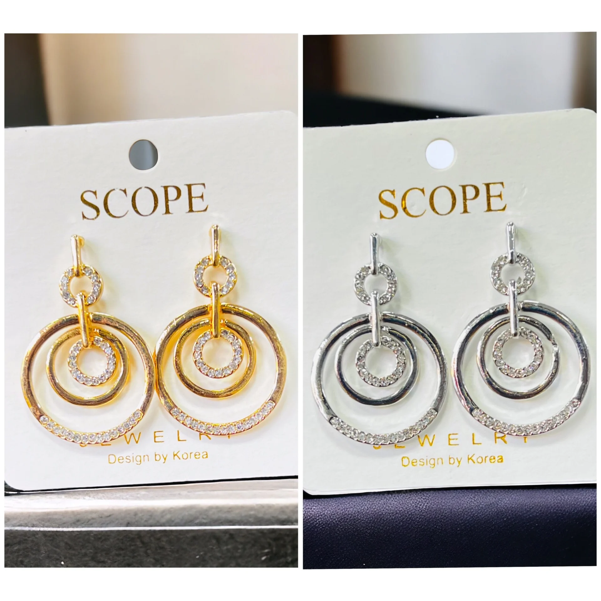 Gold and silver color three round spiral type Dangle Drop earring with white small stone for girls and women's.