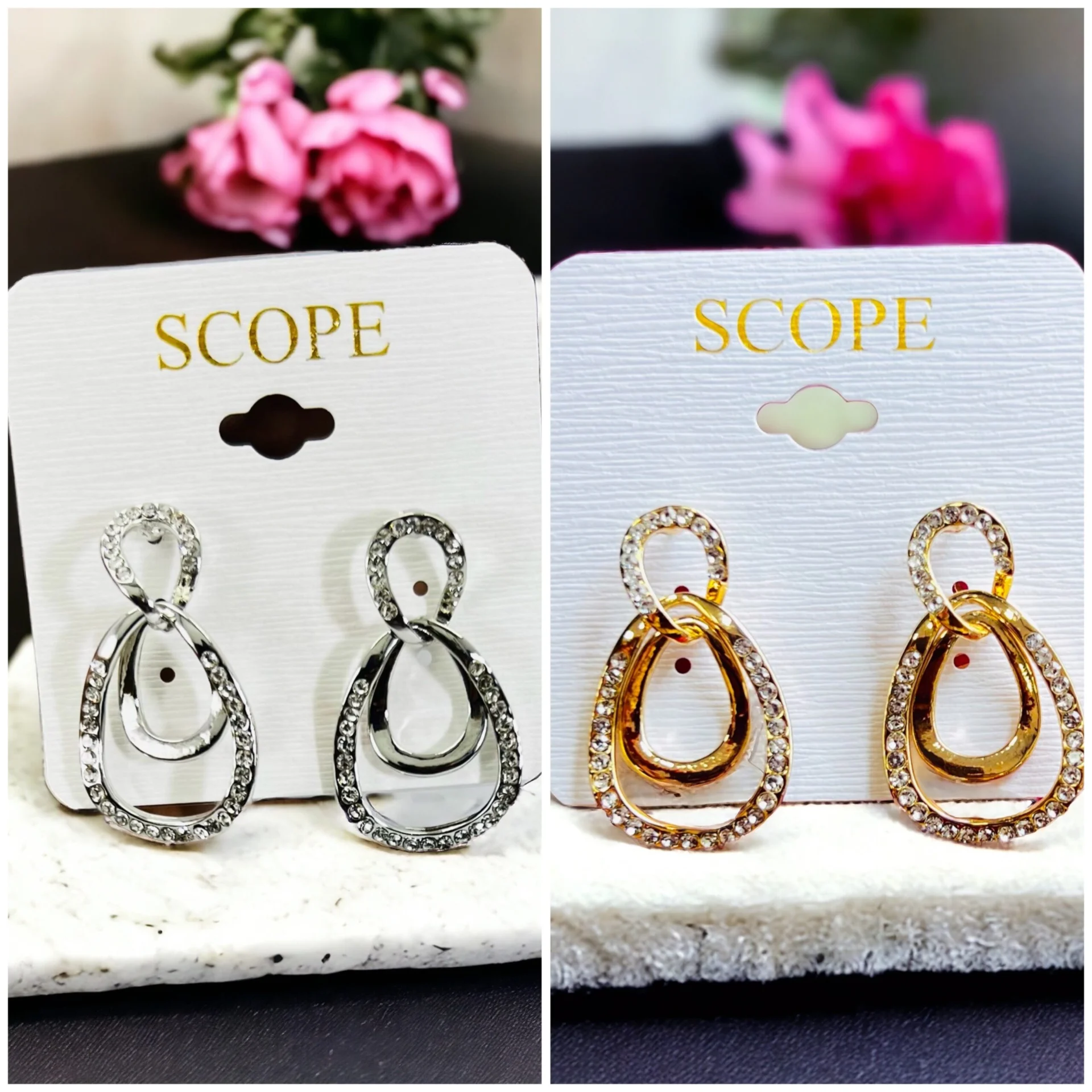 Gold and Silver color cute shiny fashion earrings with white stones drop earring for gift, women and girl