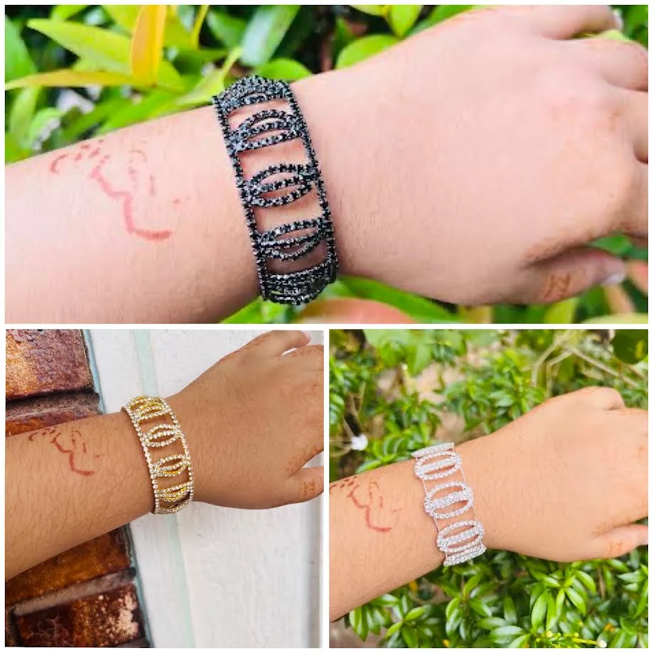 black, silver, gold color beautiful adjustable bangle with fixed stone for girl and women
