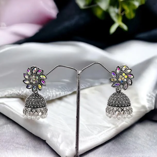 ESH Silver color Indian Bollywood beautiful jimmiky earring with white pearl and multi stone earring for women and girl