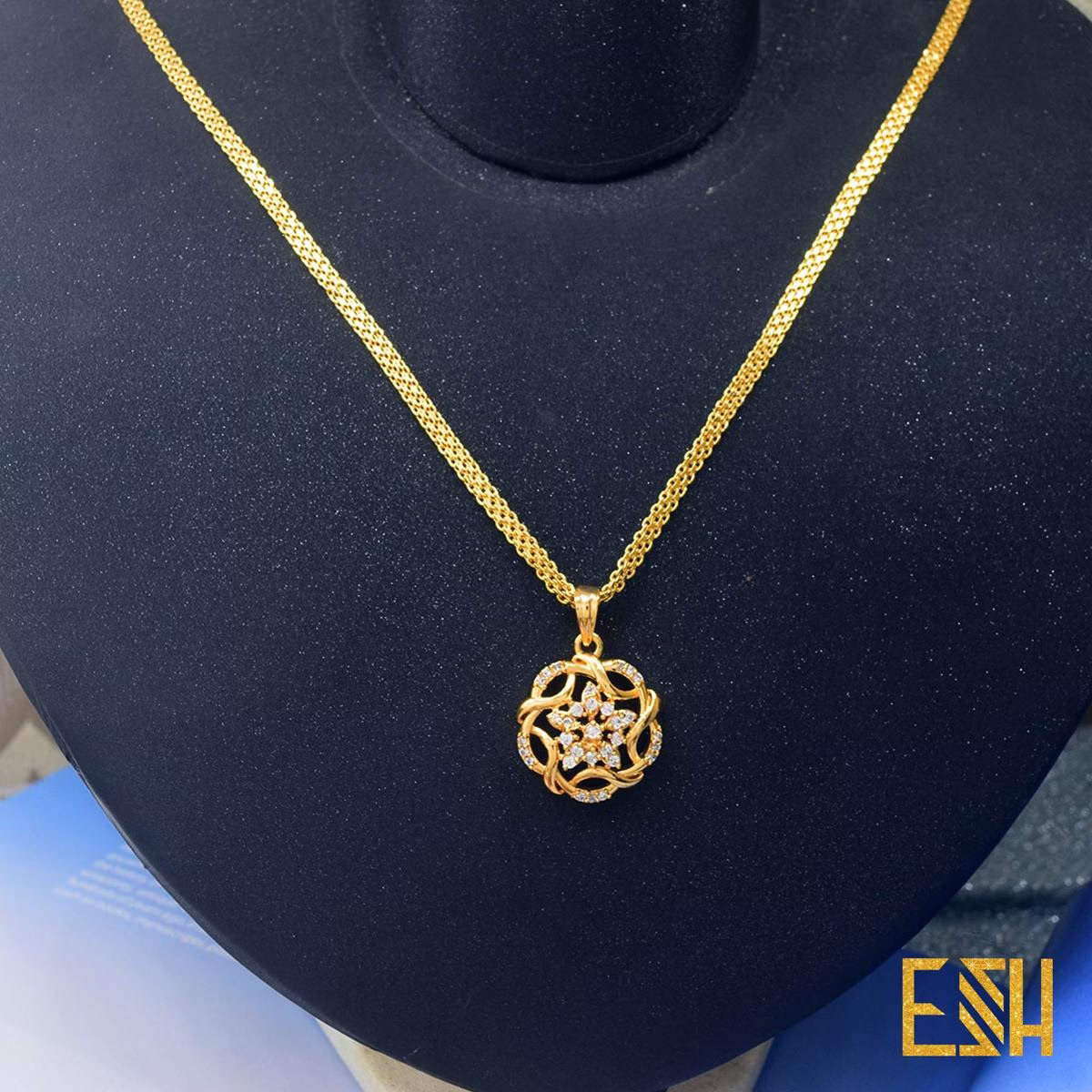 Gold plated New 3.5MM BISMARK Chain 18//24 Inch Short and long With stones sun FLOWER Theme Pendant